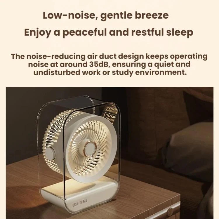 USB Rechargeable Desktop High-Power Fan With Night Light(Beige) - Image 6