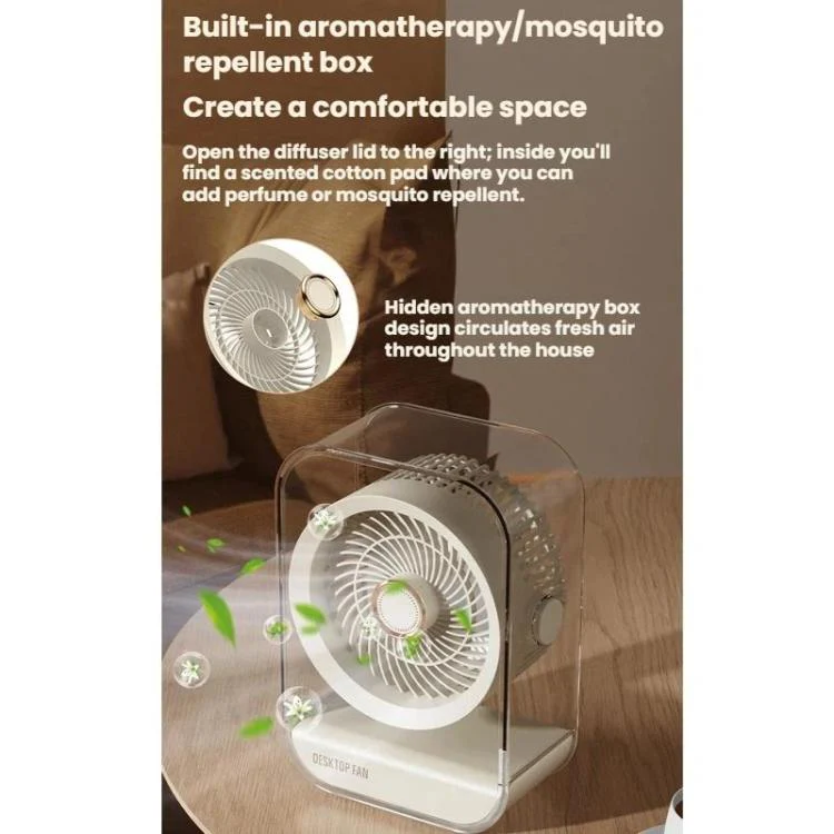 USB Rechargeable Desktop High-Power Fan With Night Light(Beige) - Image 8