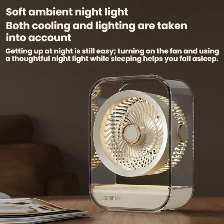 USB Rechargeable Desktop High-Power Fan With Night Light(Black) - Image 10