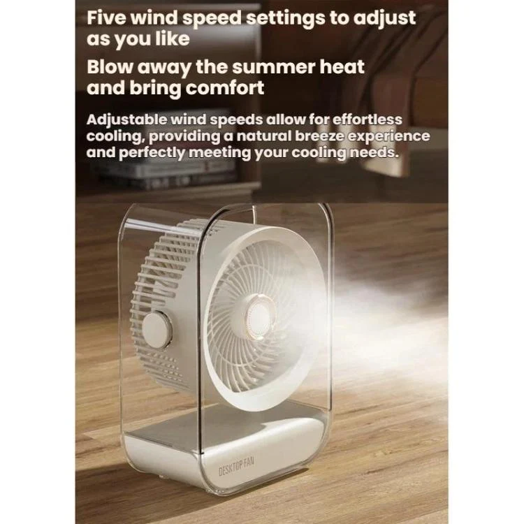 USB Rechargeable Desktop High-Power Fan With Night Light(Black) - Image 7