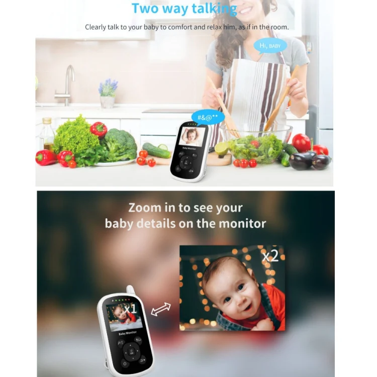 UU24 2.4 Inch Wireless Baby Monitor Camera Temperature Monitor 2 Way Audio VOX Lullaby US Plug - Image 4