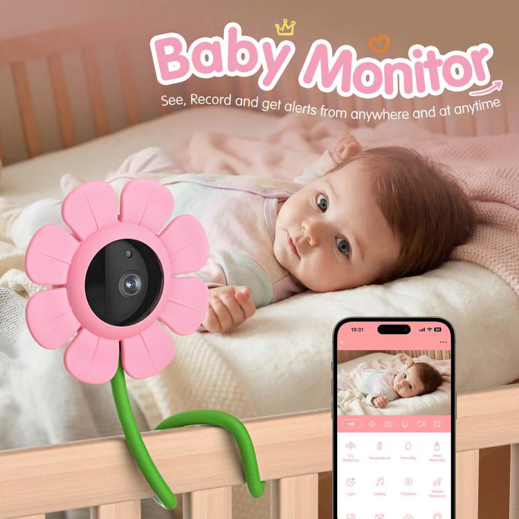 V1 Flower Shaped 4MP Baby Monitor Care Camera, Plug:US Plug(Pink) - Image 3
