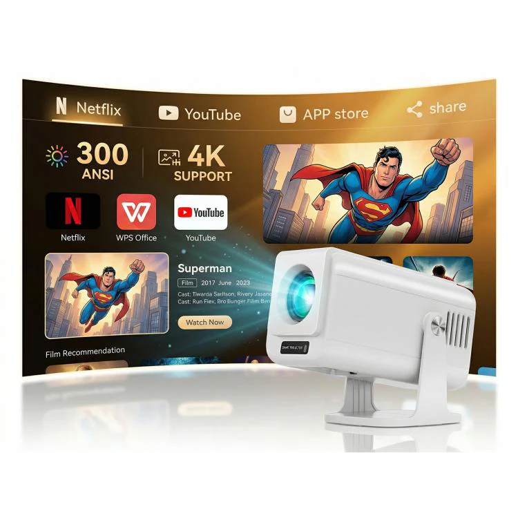 V1 Manual Focus 3 inch LCD 1920x1080P 270ANSI Android 13 OS Portable Smart Projector, Plug Type:US Plug(White) - Image 5