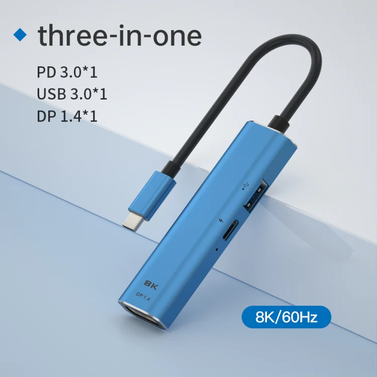 V264B 3 in 1 USB-C / Type-C to USB3.0 + PD3.0 + DP1.4 3-Ports Multi Splitter Adapter OTG HUB - Image 2