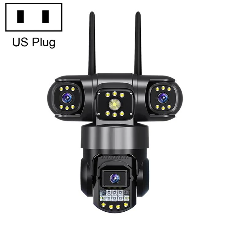 V380 3MP HD Panoramic 360 Degrees Triple Lens Wireless WiFi Surveillance Camera, US Plug(Black)