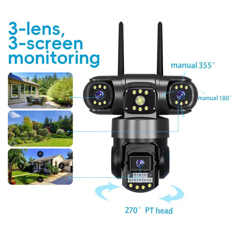 V380 3MP HD Panoramic 360 Degrees Triple Lens Wireless WiFi Surveillance Camera, US Plug(Black) - Image 8