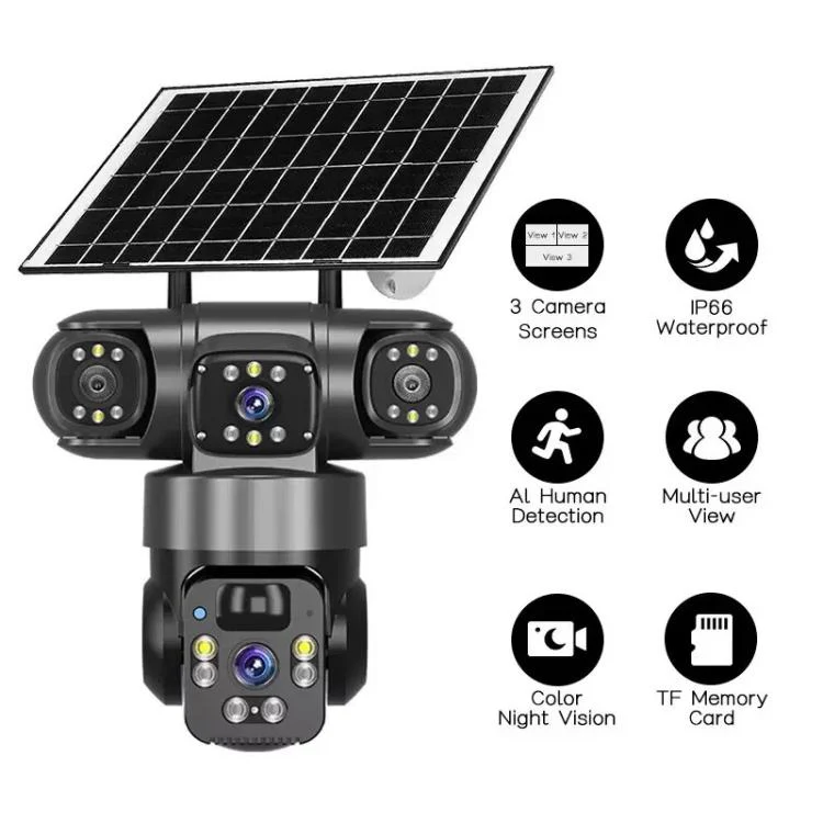 V380 Pro 2MP Panoramic 360 Degrees Triple Lens Wireless WiFi Solar Powered Surveillance Camera(Black) - Image 2