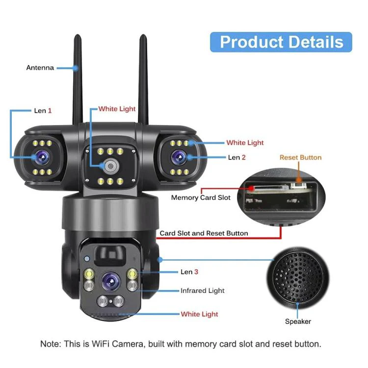V380 Pro 2MP Panoramic 360 Degrees Triple Lens Wireless WiFi Solar Powered Surveillance Camera(Black) - Image 3