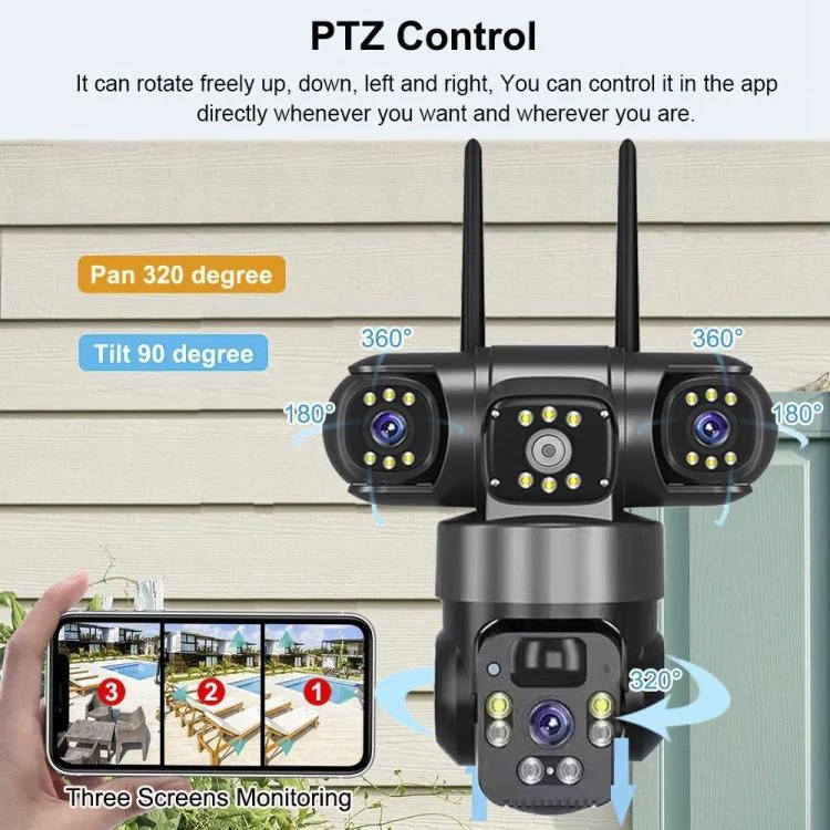 V380 Pro 2MP Panoramic 360 Degrees Triple Lens Wireless WiFi Solar Powered Surveillance Camera(Black) - Image 4