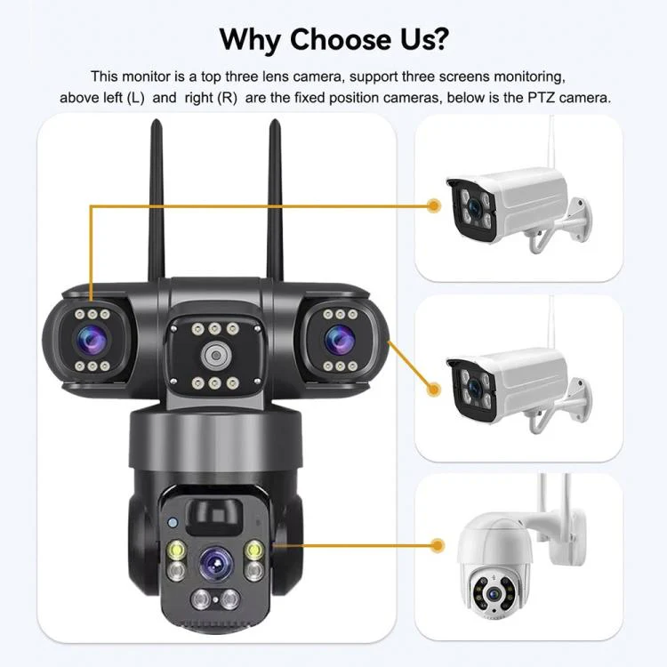 V380 Pro 2MP Panoramic 360 Degrees Triple Lens Wireless WiFi Solar Powered Surveillance Camera(Black) - Image 5