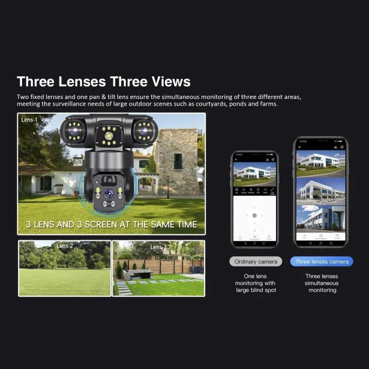 V380 Pro 2MP Panoramic 360 Degrees Triple Lens Wireless WiFi Solar Powered Surveillance Camera(Black) - Image 6