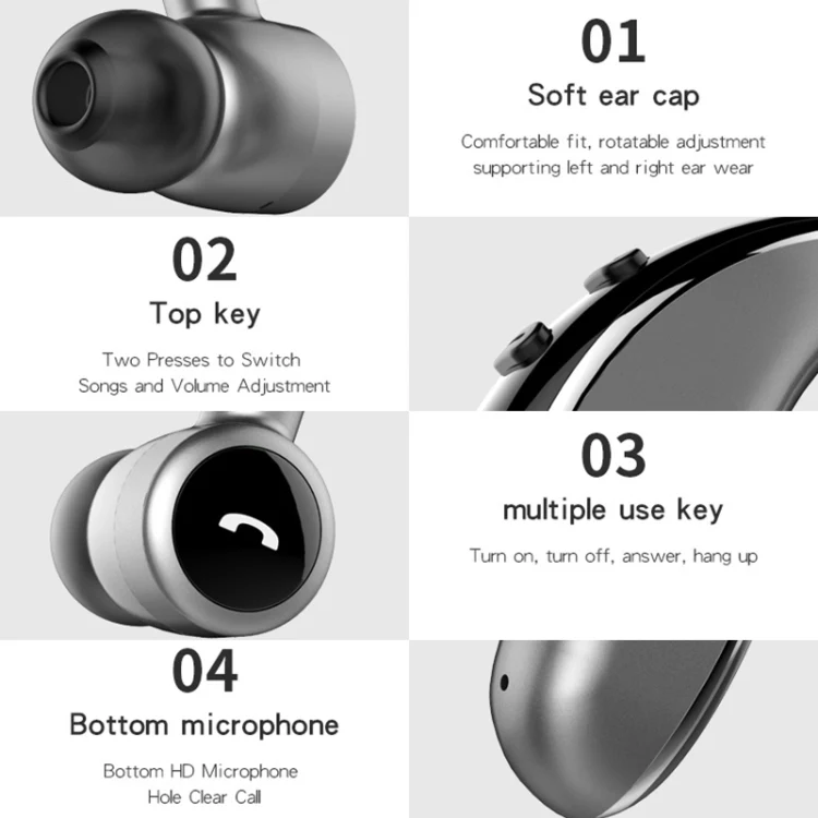 V7 Bluetooth 5.0 Business Style Wireless Stereo Sports Bluetooth Earphone, Support Inform Caller Name (Black) - Image 4