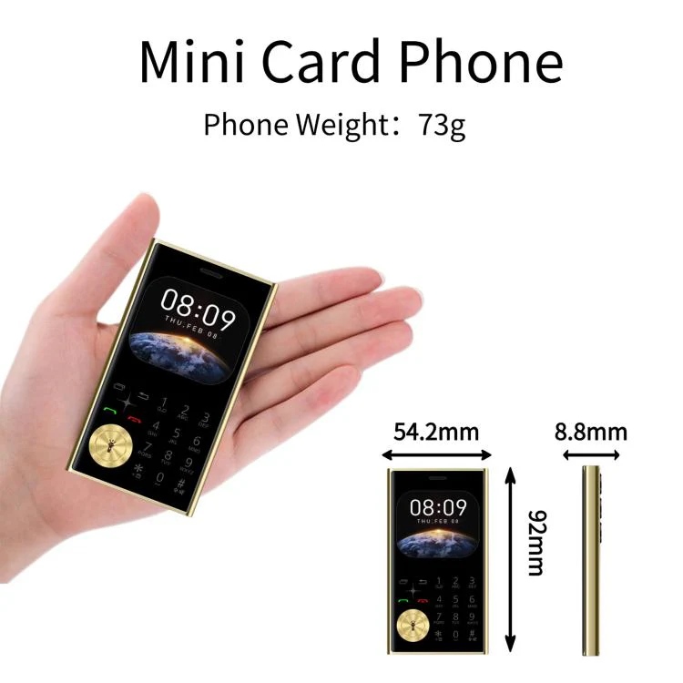 V8 Card Mobile Phone, 2.01 inch, MTK6261D, Support Bluetooth, FM, Torch, GSM, Dual SIM (Gold) - Image 6