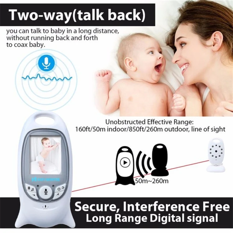 VB601 2.0 inch LCD Screen Hassle-Free Portable Baby Monitor, Support Two Way Talk Back, Night Vision(US Plug) - Image 11