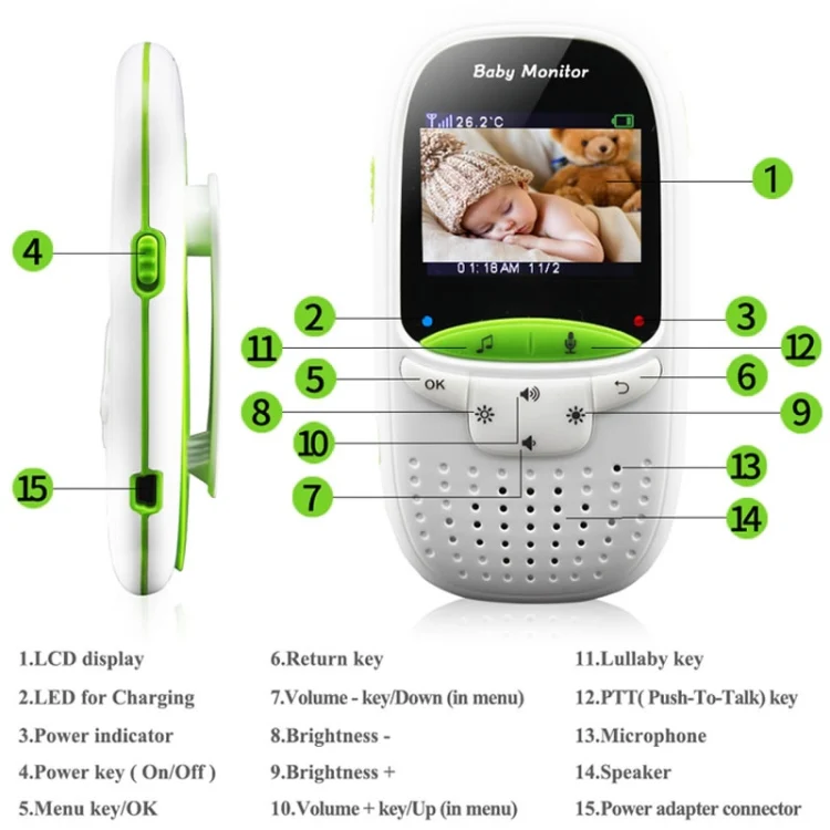 VB602 2.4 inch LCD 2.4GHz Wireless Surveillance Camera Baby Monitor, Support Two Way Talk Back, Night Vision (Grey) - Image 3