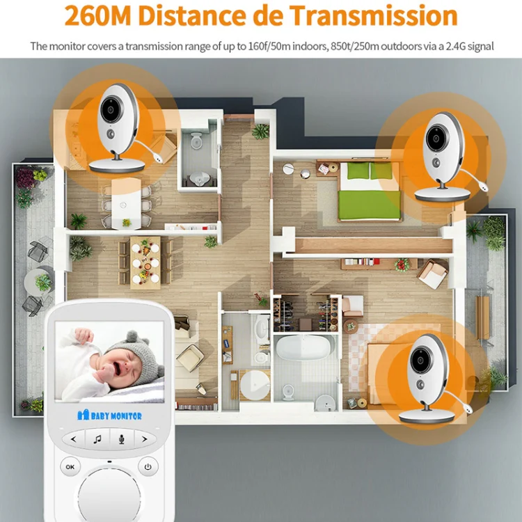 VB605 2.4 inch LCD 2.4GHz Wireless Surveillance Camera Baby Monitor, Support Two Way Talk Back, Night Vision(White) - Image 13