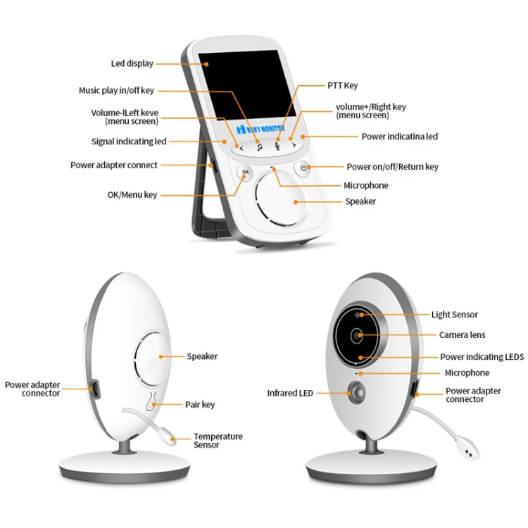 VB605 2.4 inch LCD 2.4GHz Wireless Surveillance Camera Baby Monitor, Support Two Way Talk Back, Night Vision(White) - Image 4