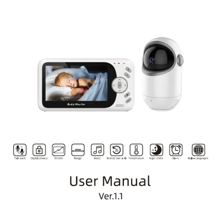 VB801 4.3 inch Night Vision Camera Baby Monitor, Wireless Intercom Audio Video Camera, Temperature Detection(EU Plug) - Image 5