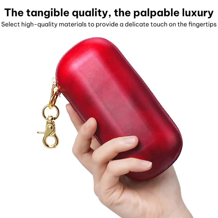 Vegetable Tanned Leather Pressure Resistant Sunglasses Storage Box(Red) - Image 6
