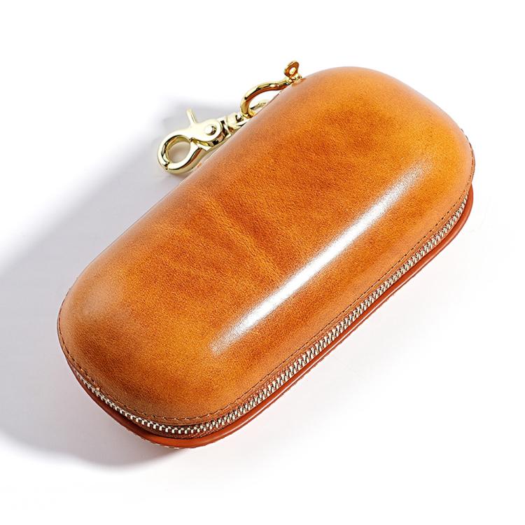 Vegetable Tanned Leather Pressure Resistant Sunglasses Storage Box(Yellow)