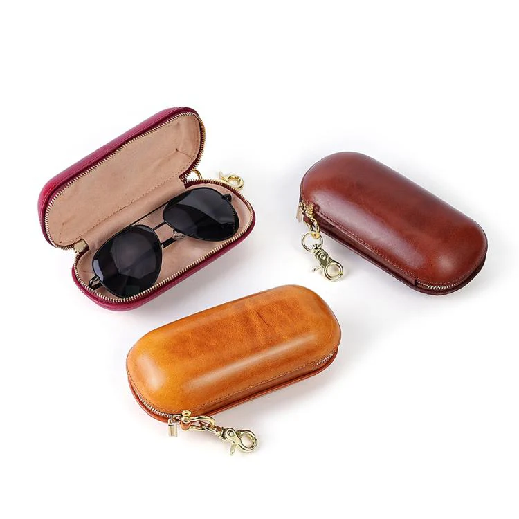 Vegetable Tanned Leather Pressure Resistant Sunglasses Storage Box(Yellow) - Image 3