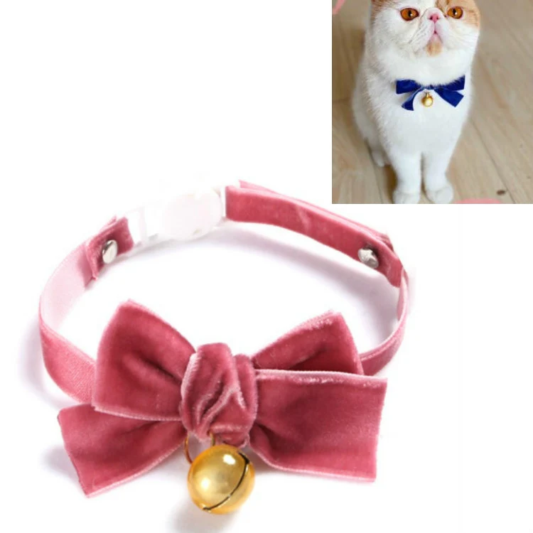 Velvet Bowknot Adjustable Pet Collar Cat Dog Rabbit Bow Tie Accessories, Size:S 17-30cm, Style:Bowknot With Bell(Bean Paste)