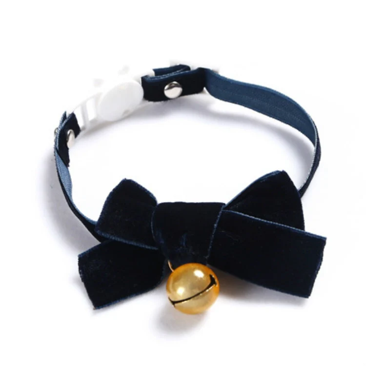 Velvet Bowknot Adjustable Pet Collar Cat Dog Rabbit Bow Tie Accessories, Size:S 17-30cm, Style:Bowknot With Bell(Blue) - Image 2