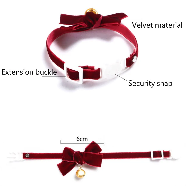 Velvet Bowknot Adjustable Pet Collar Cat Dog Rabbit Bow Tie Accessories, Size:S 17-30cm, Style:Bowknot(Gray) - Image 5