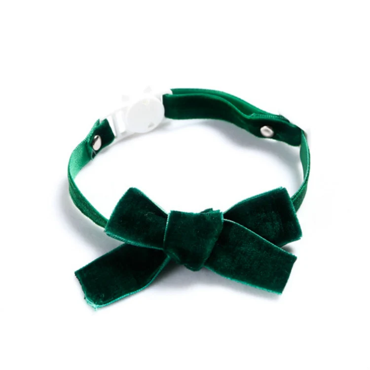 Velvet Bowknot Adjustable Pet Collar Cat Dog Rabbit Bow Tie Accessories, Size:S 17-30cm, Style:Bowknot(Green) - Image 2