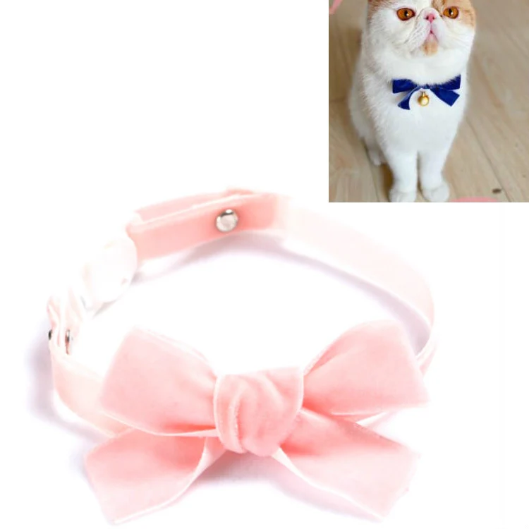 Velvet Bowknot Adjustable Pet Collar Cat Dog Rabbit Bow Tie Accessories, Size:S 17-30cm, Style:Bowknot(Pink)