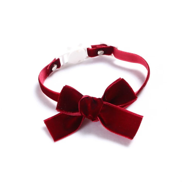 Velvet Bowknot Adjustable Pet Collar Cat Dog Rabbit Bow Tie Accessories, Size:S 17-30cm, Style:Bowknot(Red) - Image 2