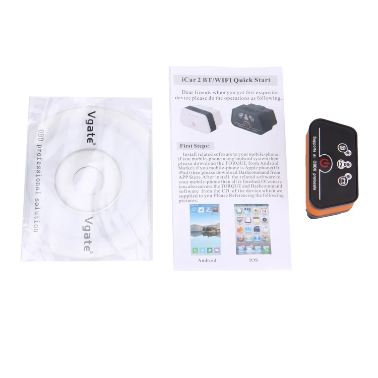 Vgate iCar II Super Mini ELM327 OBDII Bluetooth V3.0 Car Scanner Tool, Support Android OS, Support All OBDII Protocols(Orange + Black) - Image 4