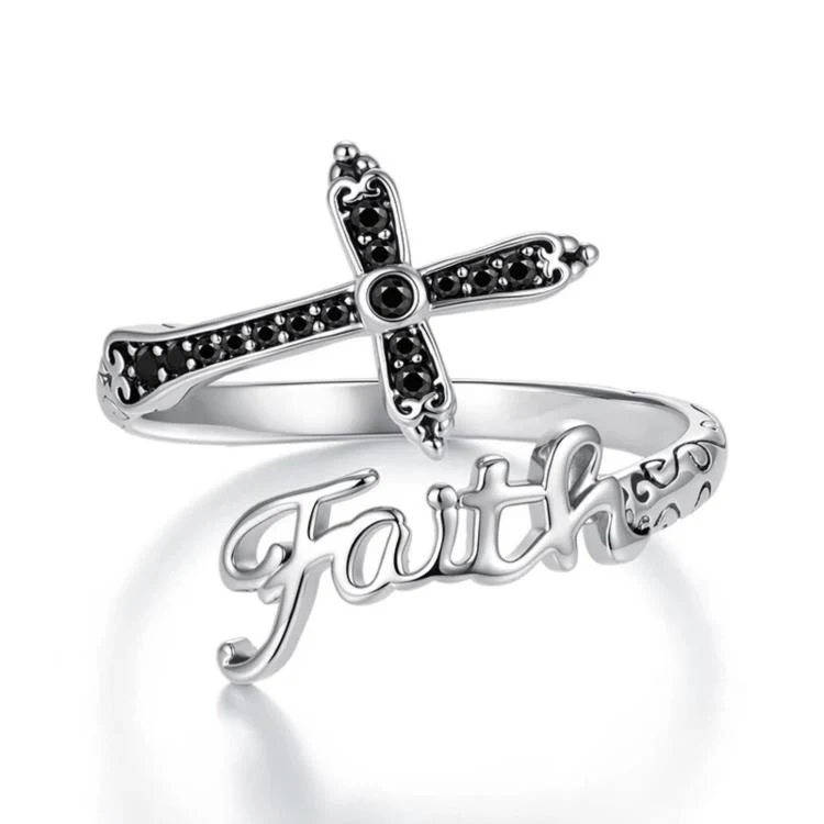 Vintage Cross Copper White Gold Plating Adjustable Ring(YIR309-E)