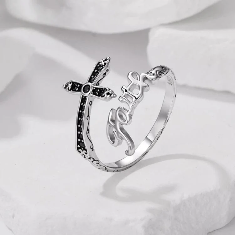 Vintage Cross Copper White Gold Plating Adjustable Ring(YIR309-E) - Image 3