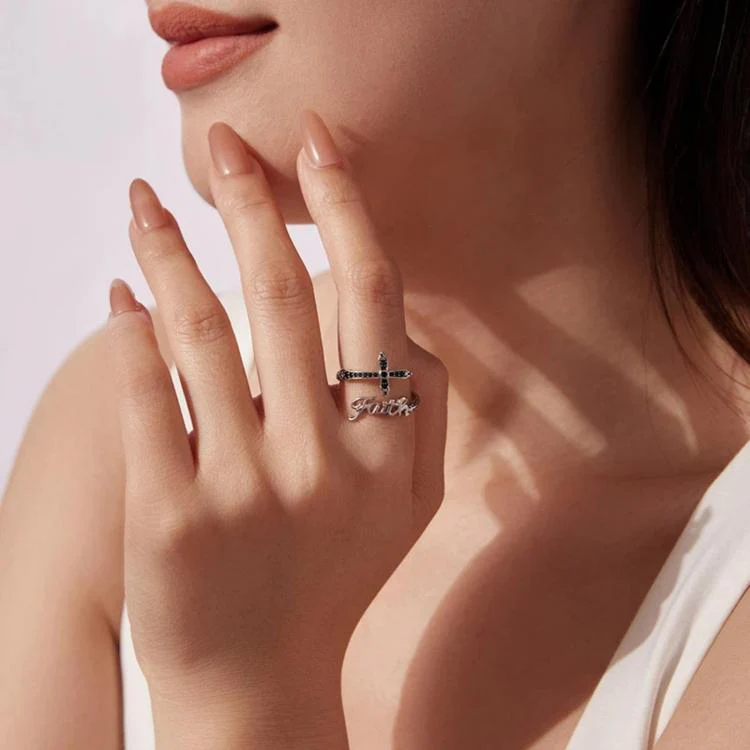 Vintage Cross Copper White Gold Plating Adjustable Ring(YIR309-E) - Image 6