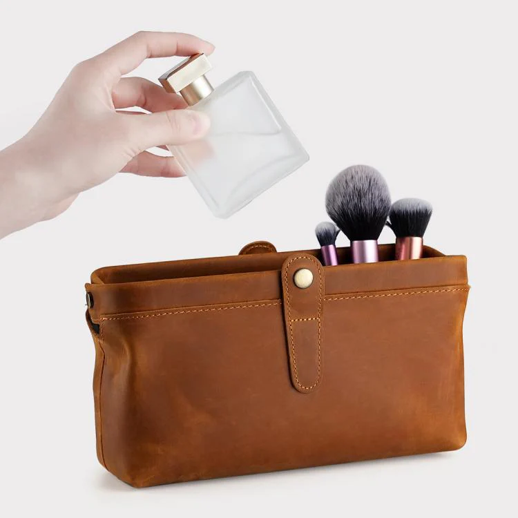 Vintage Genuine Leather Large Capacity Clutch Bag Cosmetics Antique Storage Bag(Cowhide Black) - Image 8