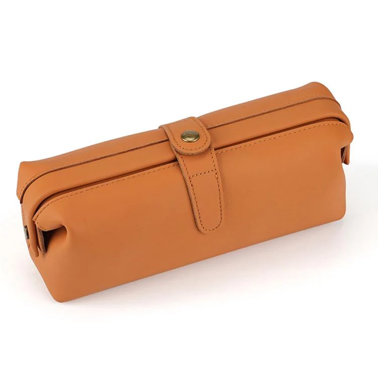 Vintage Genuine Leather Large Capacity Clutch Bag Cosmetics Antique Storage Bag(Cowhide Orange)