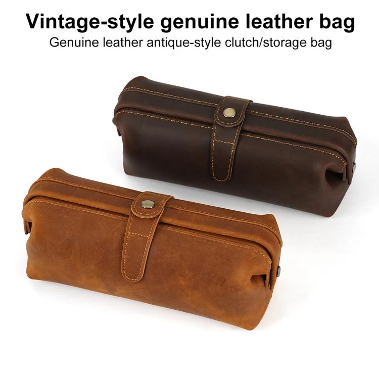Vintage Genuine Leather Large Capacity Clutch Bag Cosmetics Antique Storage Bag(Cowhide Orange) - Image 2