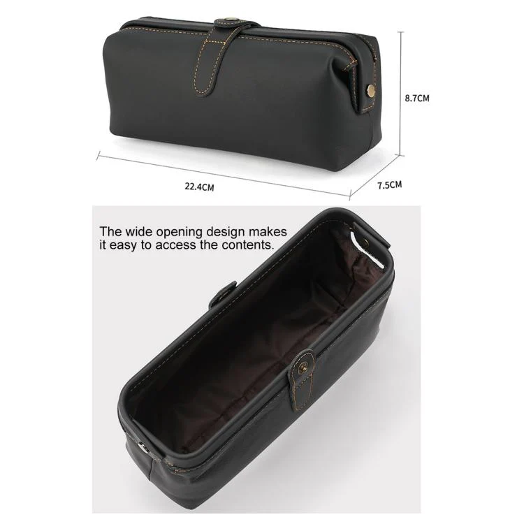 Vintage Genuine Leather Large Capacity Clutch Bag Cosmetics Antique Storage Bag(Cowhide Orange) - Image 6