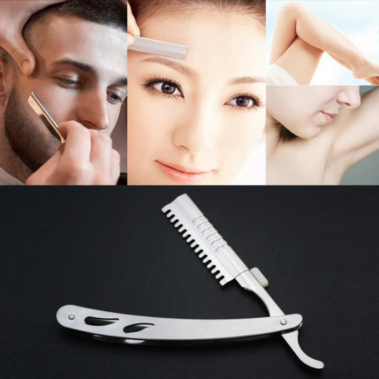 Vintage Manual Razor Blade Holder Shaving Eyebrow Chimer Haircut Blade Holder(Silver) - Image 3