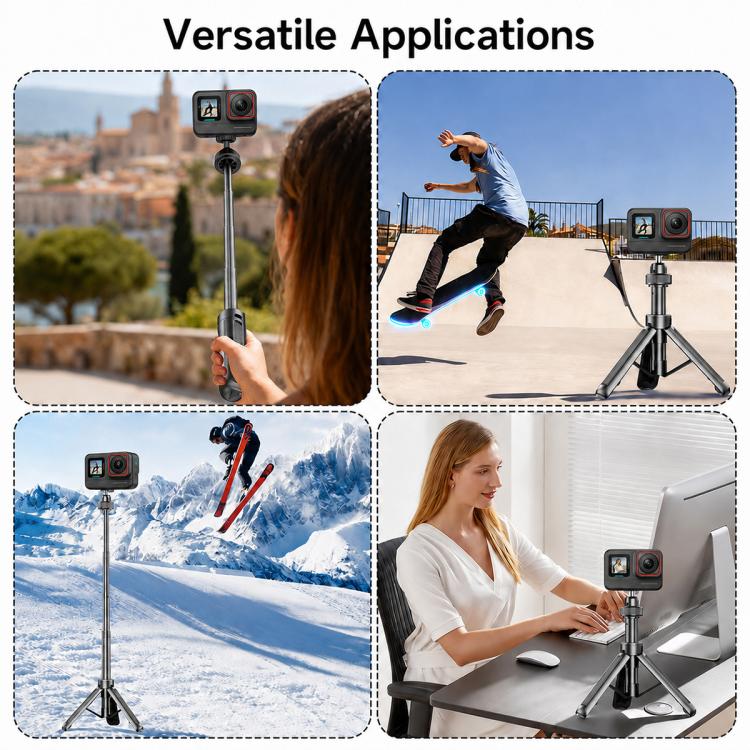 VT-12 Tabletop Tripod Telescopic 1/4 BallHead Selfie Stick for DJI, Insta360, GoPro and Other Action Cameras(Black) - Image 10
