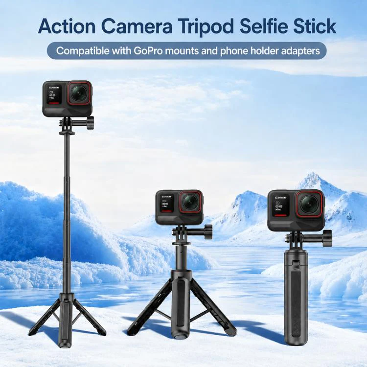 VT-13 Mini Tripod Handheld Selfie Stick for DJI, Insta360, GoPro and Other Action Cameras (Black) - Image 2