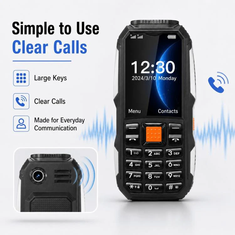 W2022 Rugged Phone, 1.77 inch, SC6531DA, Network: 2G, Dual SIM, BT, Torch(Black) - Image 9