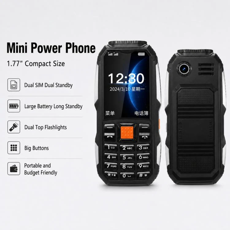W2022 Rugged Phone, 1.77 inch, SC6531DA, Network: 2G, Dual SIM, BT, Torch(Green) - Image 3