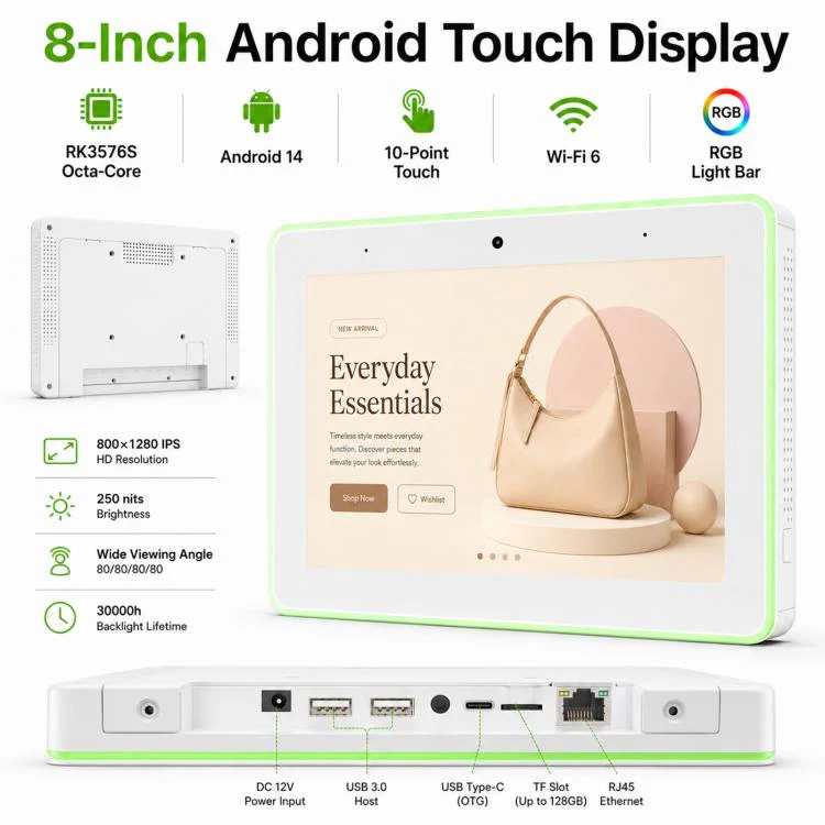 WA8059T 8 inch HD Touch Screen Digital Signage with LED, 4GB+32GB, Android 14 RK3576S Octa Core, Plug:UK Plug(White) - Image 6
