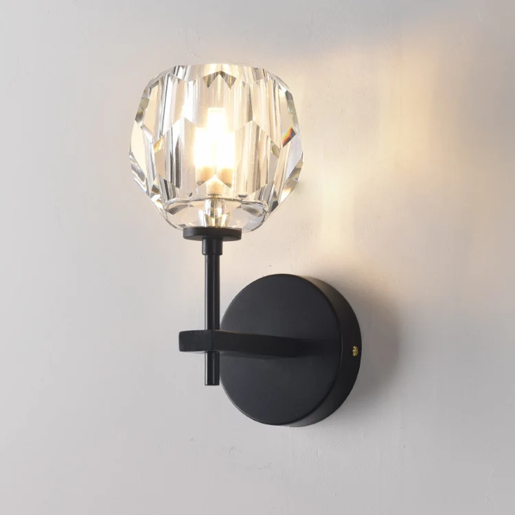 Wall Lamp Villa Hotel Wall Lamp Bedroom Bedside Crystal Wall Lamp, Power source: white light LED5W(Single Head Black) - Image 2