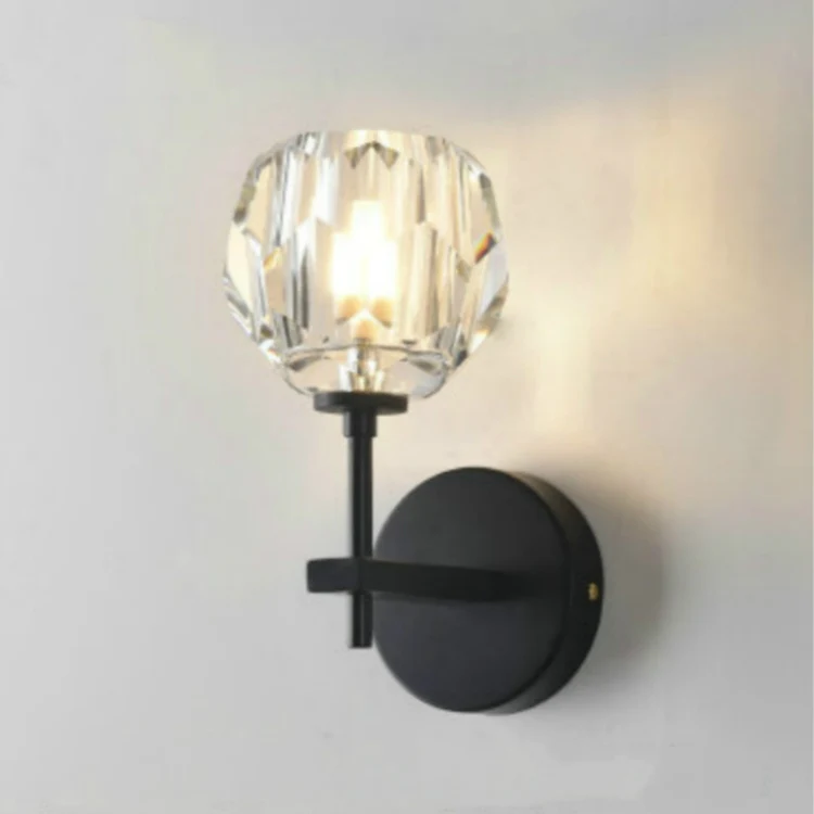 Wall Lamp Villa Hotel Wall Lamp Bedroom Bedside Crystal Wall Lamp, Power source: Without light source(Single Head Black)