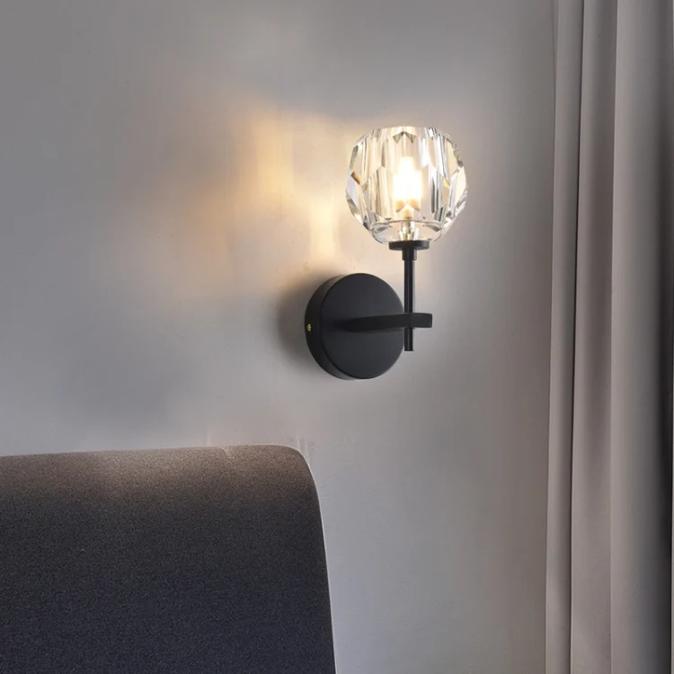 Wall Lamp Villa Hotel Wall Lamp Bedroom Bedside Crystal Wall Lamp, Power source: Without light source(Single Head Black) - Image 3