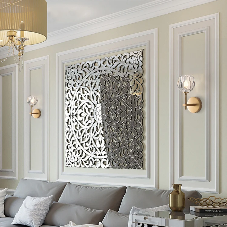 Wall Lamp Villa Hotel Wall Lamp Bedroom Bedside Crystal Wall Lamp, Power source: Without light source(Single Head Black) - Image 4