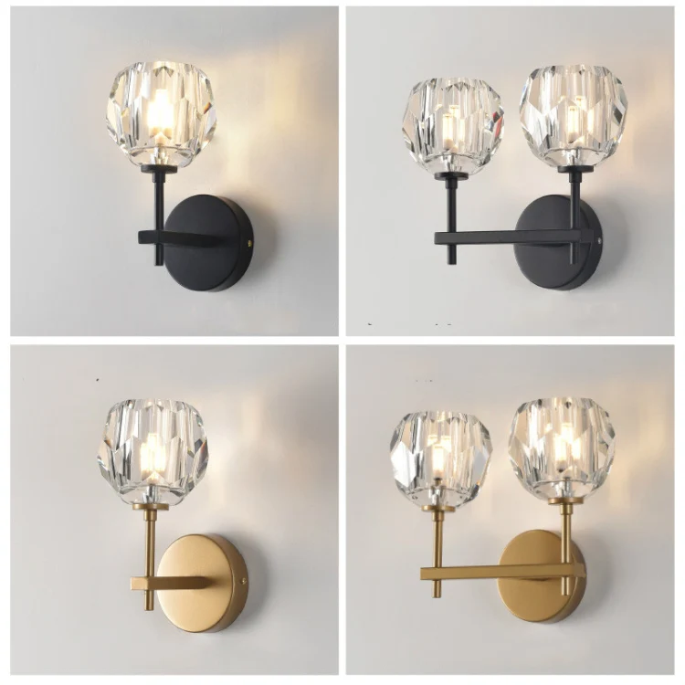 Wall Lamp Villa Hotel Wall Lamp Bedroom Bedside Crystal Wall Lamp, Power source: Without light source(Single Head Black) - Image 5